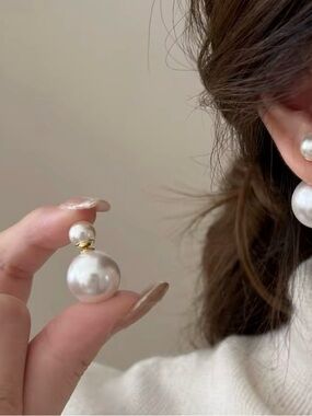 Classic Double Pearl Drop Earrings - White